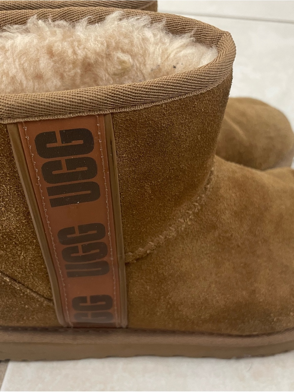 UGG Chestnut Suede Mini Boot with Shearling Lining